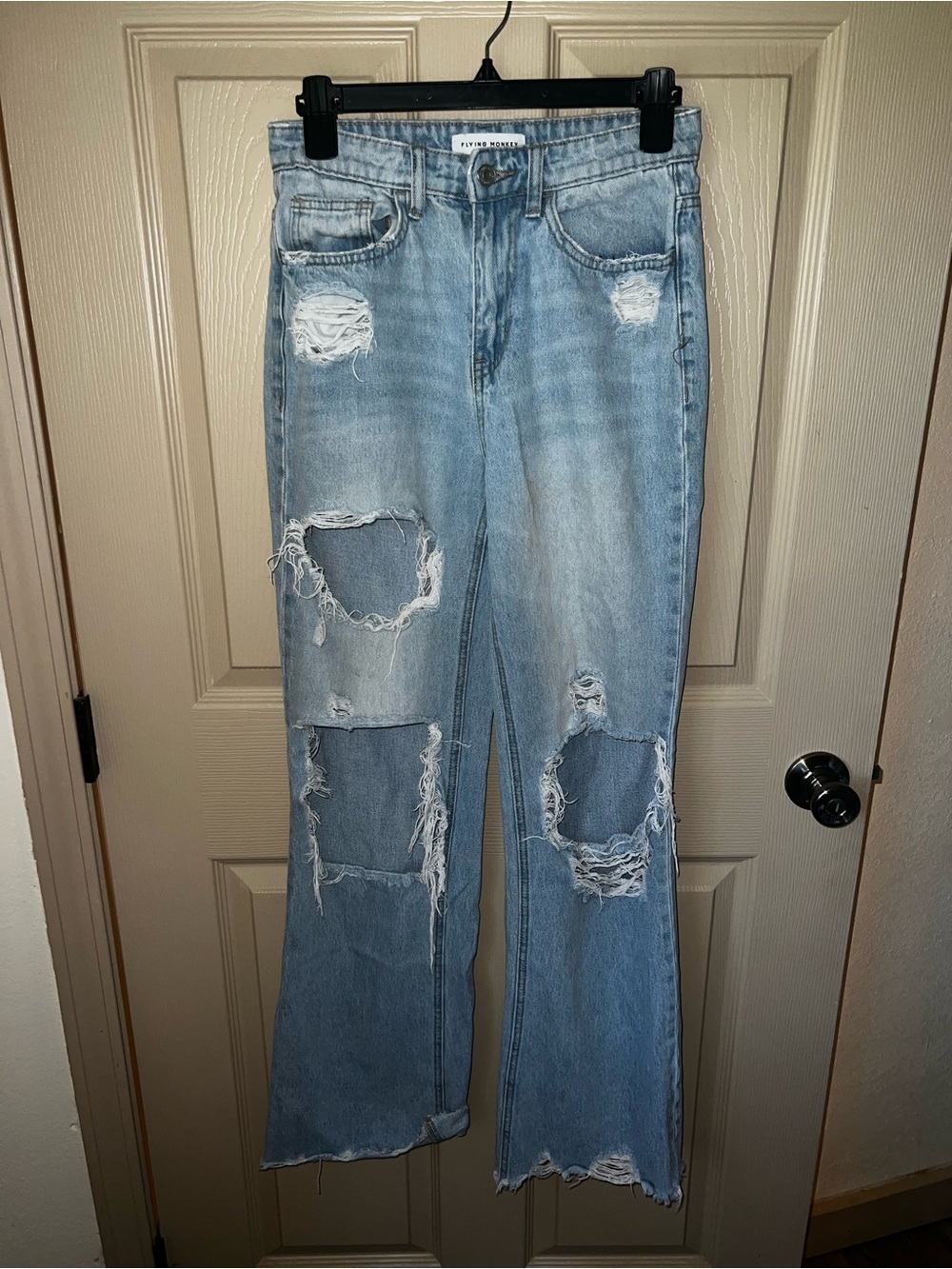 Flying Monkey Light Blue Distressed Flare Jeans